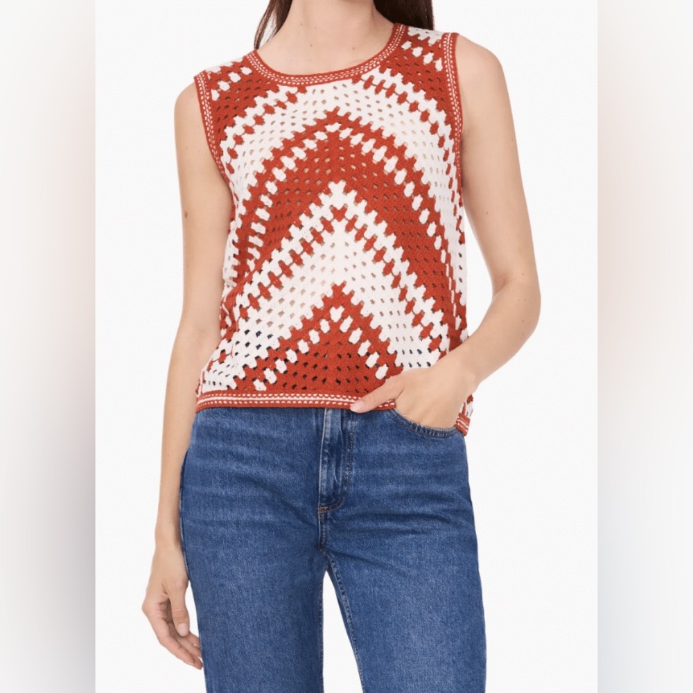 Halogen Crochet Knit Sleeveless Cotton Blend Sweater
